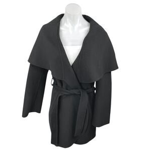 Tahari Marla Women's Black Wool Long Sleeve Tie Wrap Coat Sweater Jacket Size M